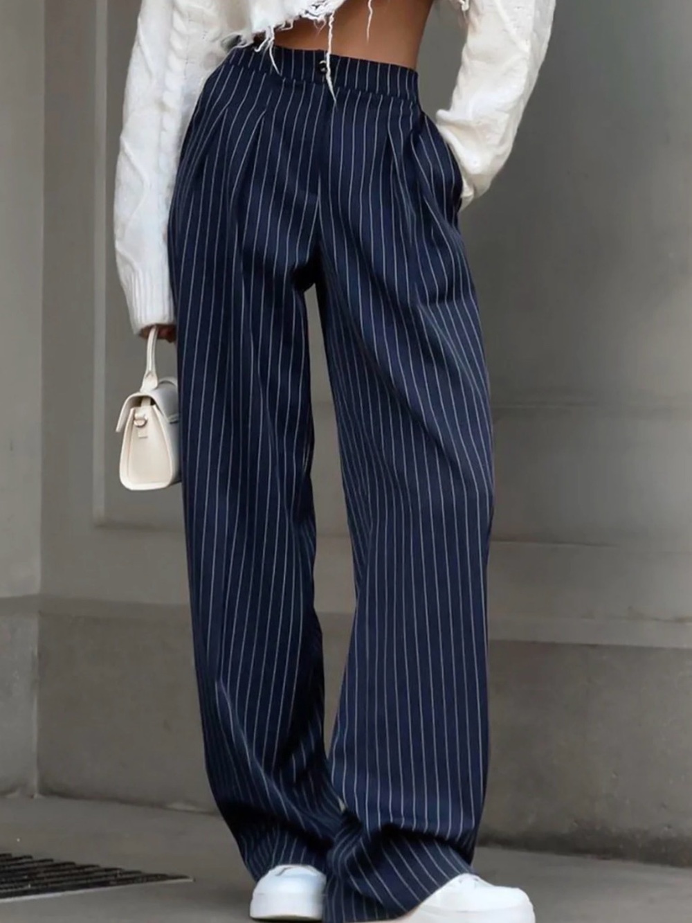 Commense Navy Pinstripe Wide Leg Pants